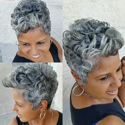 Wig shintéiseach Eorpach agus Mheiriceá wigs Mná na hAfraice Grádán Gearr Curly Gruaige Ceimiceach Clúdach Ceann Snáithín