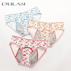 3 darn / lot! Pants Mislif Gwrth-ollwng Plant Dillad Isaf Cotwm Cyfnod Cartŵn Ciwt Panties Ffasiwn Underpants Pobl Ifanc yn eu harddegau
