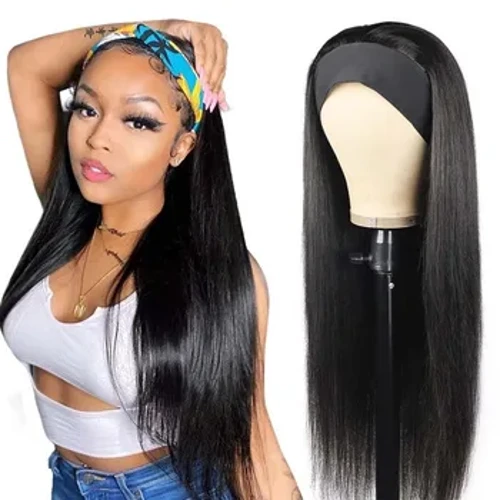 Ribín Oighir Meiriceánach Afracach Bandana Wigs Mná Gruaige Fada Dhíreach 24 Orlach Dubh Ardchaighdeáin Wig Shintéiseach Páirtí Cosplay Mná