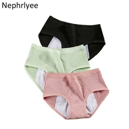 2022 gesträifte Unterwäsche Frae Physiologesch Period Leckbeständeg Menstrual Kotteng Hosen Mid-Taille Breathable Weiblech Briefs