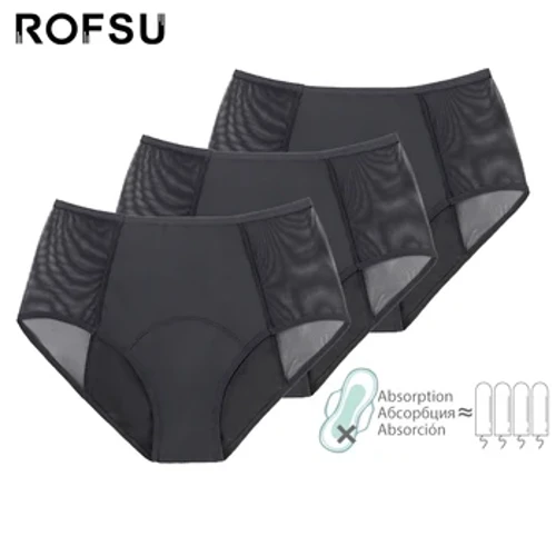 3 stk High Flow Menstruasjonsperiode Truser Kvinner Postpartum Undertøy Sømløse blonder 4 Layer Plus Size Undertøy Lekkasjesikre bukser
