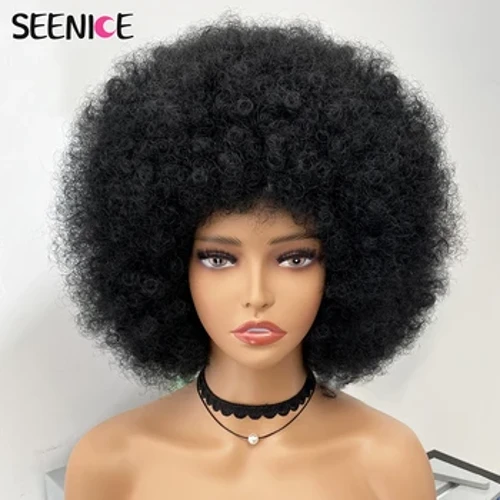 Afro jingalak jingalak parik portlashli kalta bekamu soch peruklari qora ayollar uchun sintetik ombre elimsiz Cosplay tabiiy jigarrang qora pushti