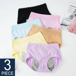 3 STK truser til menstruasjon Bomull menstruasjonstruse Mid waist Culotte Komfortable truser pluss størrelse dameundertøy undertøy
