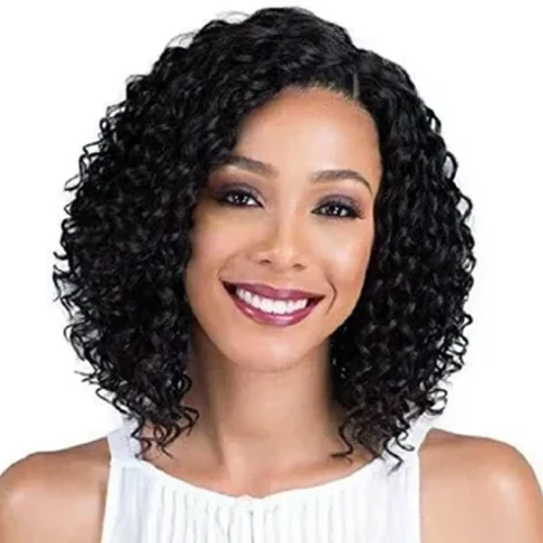 Peruci sintetice afro ondulate pentru femei Perucă afro-americană ondulată cu breton lateral Coafuri naturale Peruci moi de înlocuire a părului complet