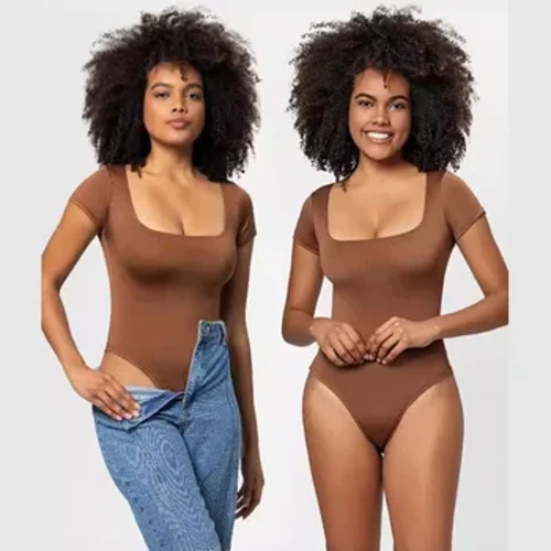 Thong Body Shaper Bosysuit Kvinder Kortærmet Shapewear T-shirt Jumpetrusser Tummy Control Trusser