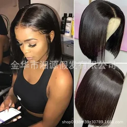 Parrucca sintetica alla moda da donna in pizzo parte centrale estensioni dei capelli lunghi lisci capelli afroamericani in vendita all'ingrosso