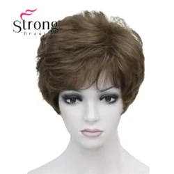 Parrucche sintetiche stile shag StrongBeauty Parrucca personalizzata corta ondulata a strati castano scuro ramato per afroamericano