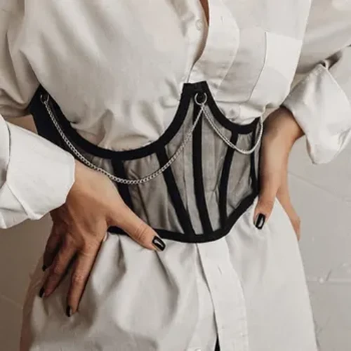 Сексуальний корсет Underbust Punk Metal Chain Black Women Top Curve Shaper Strap Shutting High Waist пояс мереживні бюстьє