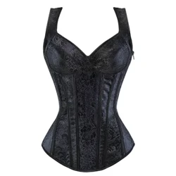 Phụ Nữ Áo Dây Đen Overbust Áo Plus Kích Thước Hoa Dạ Nỉ Áo Dây Kéo Đầu Gothic Phong Cách Khoa Học Viễn Tưởng Áo Áo Ngực
