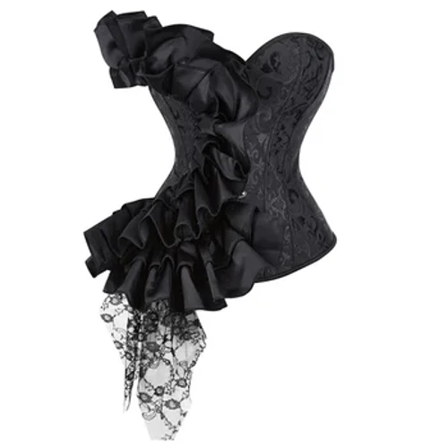 Bustini e corsetto neri Top con volant Decorazione in pizzo Gotico Allenatore in vita Body Shaper Corsetti overbust sexy
