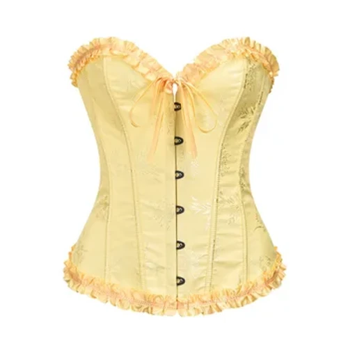 Sárga jacquard fodros szegélyű csontos szexi mellbőséges Push Up Bustier felső fűző Mujer karcsúsító fűző nőknek Szexi gótikus ruhák