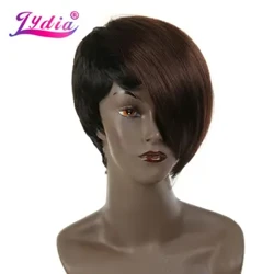 Lydia Ar Gyfer Merched Wigiau Synthetig Byr Syth 8 modfedd Wig Lliw Cymysg FT1B/33# Bang Ochr Dde-Wig Plaid Affricanaidd-Americanaidd