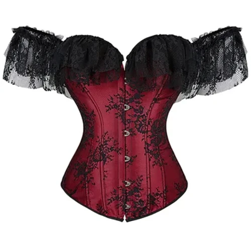 Corset în stil retro Bustiere cu mâneci din jacquard pentru femei, cu mâneci, Bustieră din satin cu un umăr, corsete vintage de dimensiuni mari, corset