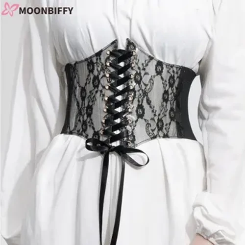 Moda Donna Vita Corsetto Fiore Ricamo Cintura elastica Nero Bianco Rosso Rosa Larga pizzo Cinture dimagranti Cinture per il corpo