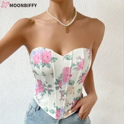 Mulheres Floral Imprimir Regatas Push Up Strapless Tube Top Camisole Espartilhos Sexy Verão Fora Do Ombro Strapless Tanks Bustiers