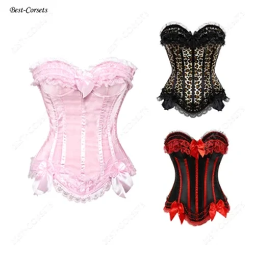 Ayollar uchun Pushti korsetlar Sexy Lingerie Leopard Korset Top Plus Size Gothic Dantelli Gulli Korset Bustiers Qizil Oq