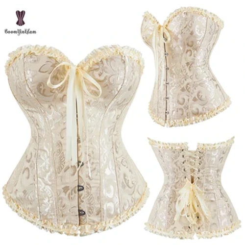 Gratis Versand Moudedesign 8 Faarwen plus Gréisst geplot Korselet Fraen Bustier Overbust Victorian Spëtzeknochen Korsett 810#