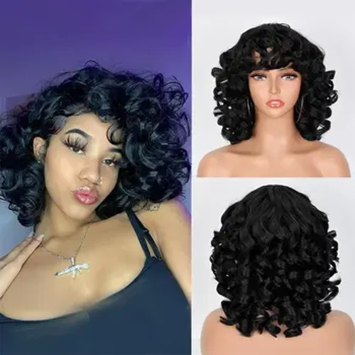 Qisqa sochli Afro jingalak parikli portlashli qora ayollar uchun Cosplay bekamu elimsiz aralash jigarrang sarg'ish sochlar tabiiy yuqori haroratli qizil