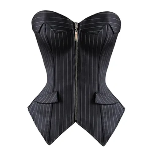 Corsetiau Gordrwm Caudatus i Fenywod Striped Office Party Plus Size Corsets a Bustiers Zipper Lingerie Tops Korsett Black