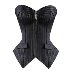 I-Caudatus Overbust Corsets for Women Striped Office Party Plus Size Corsets kanye neBustiers Zipper Lingerie Tops Korsett Black