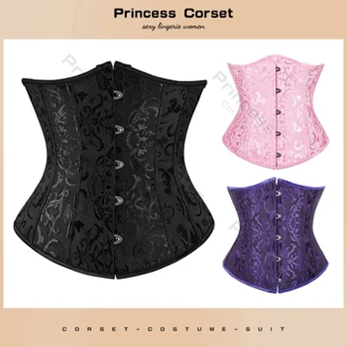 Underbust Áo Plus Kích Thước Gothic Áo Cincher Thời Trung Cổ Nịt Nữ Dạ Nỉ Vintage Eo Áo Top Đen Trắng Tím
