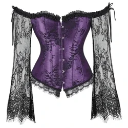 ʻO Corset Tops no nā wāhine me nā lima lima Victorian Retro Burlesque Lace Corset a me Bustiers Vest Goth Renaissance Sexy Costumes