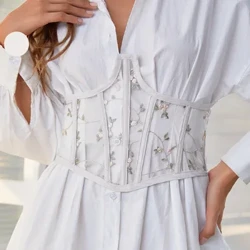 Cao Cấp Nịt Thời Trang Thêu Hoa Áo Đen Bông Tai Kẹp Vintage Lưới Xem Qua Eo Shaper Nịt Cummerbunds