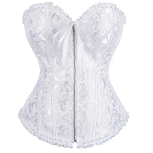Overbust Korset Lynlås Talje Bustier Top Sort Hvid Brun Pink Beige Rød Blå Elegant baskisk korselet
