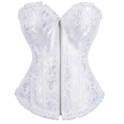 ʻO Overbust Corset Zipper Waist Bustier ʻeleʻele keʻokeʻo ʻulaʻula ʻulaʻula ʻulaʻula ʻulaʻula ʻulaʻula ʻulaʻula Basques Corselet