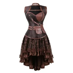 Seksi ženska gotička viktorijanska steampunk haljina s korzetom, vintage korzeti s prekomjernim grudima i poprsje sa suknjom, kostim za zabavu za Noć vještica