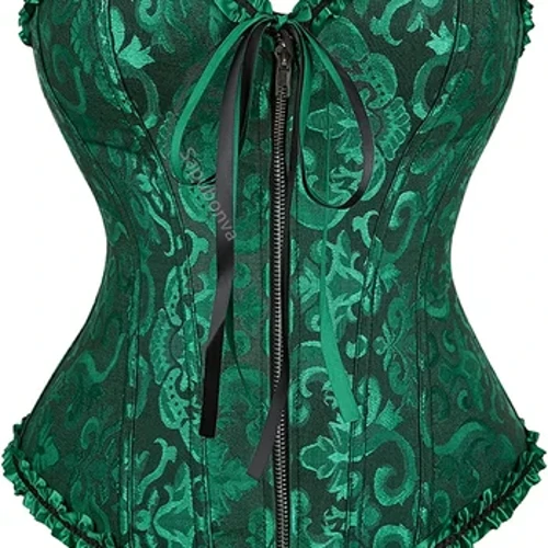 Sapubonva Green Corset Top Bustier Κορυφαία σέξι γυναίκες Μπροκάρ φερμουάρ Vintage στυλ Κορσελέτα Overbust Ladies Renissance DropShipping