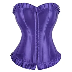 Victoria Áo Áo Ngực Satin Overbust Burlesque Áo Trang Phục Plus Kích Thước Dây Nịt Nữ Thời Trang Màu Tím Trắng