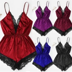 Gợi Cảm Crotchless Váy Ngủ Nữ Ren Bộ Đồ Ngủ Bộ Y2k Body Cổ V Sâu Gợi Tình Pyjama Bộ Mùa Hè Hở Lưng Quần Short Phù Hợp Với