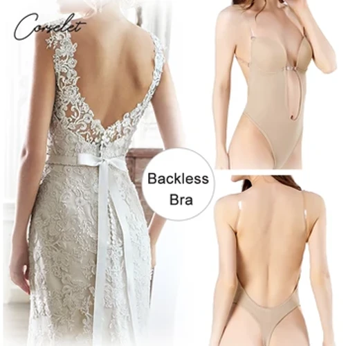 Ett stycke rygglös bodyskorsett för kvinna axelbandslös bh-trosor Body Shapewear Osynliga underkläder Push Up för bröllopsklänning