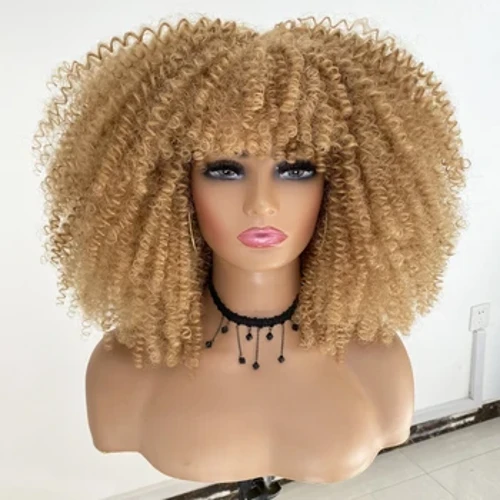 16'' qisqa sochli afro jingalak jingalak sochli portlashli qora ayollar uchun afrikalik sintetik ombre elimsiz Cosplay pariklari yuqori harorat