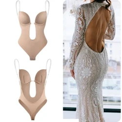 Body Shapewear Syvä V-kaula Body Shaper Selkänojaton U Upotettavat stringit Vyötärötreenarit Naisten Kirkas hihna Pehmustettu Push Up Korsetti
