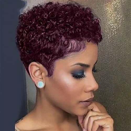 BeiSDWig syntetické krátke afro kučeravé parochne pre čierne ženy Parochňa s prírodnými bordovými vlasmi krátke strihy pre ženy