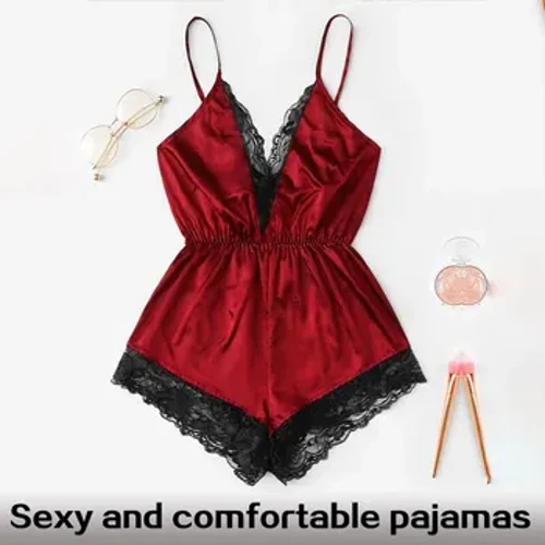 Sommar Nytt Sexigt Mode Kvinnor Spets Splice Trim Rygglös båge Shorts V-ringad Body Kvinnor Sovkläder Set