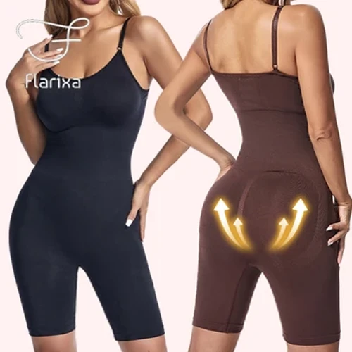 Flarixa Seamless Shapewear Pembentuk Tubuh Penuh Kontrol Pinggul dan Perut Wanita Nyaman Skim Bodysuit Faja Plus Ukuran Celana Kodok