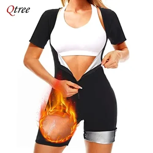 Qtree Emakumezkoen Sauna Jantziak Pisua galtzeko Gorputz osoa Shaper Shapewear Bodysuit Izerdia Argaltzeko Entrenamendu Gerrian Entrenatzailea Mahukadun