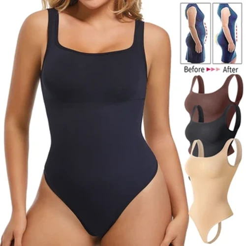 Pambabaeng Waist Trainer Body Shaper Square Neck Tank Tops Seamless Tummy Control Shapewear na may Thong Butt Lifter Bodysuits