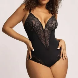 Bodysuit de renda shapewear sexy moda abdominal aperto corpo moldar ajuste fino respirável confortável com decote em v estilingue shapewear