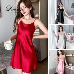 2024 Sexig Satin Nattlinne för kvinnor Sexig Lotus Hem Sling Dress Chemise Mini Nattlinne Dam Underkläder Nattkläder Sommarklänning