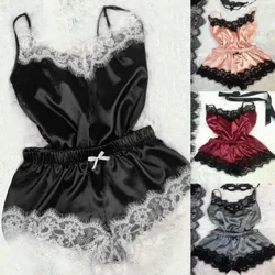 Mulheres sexy sleepwear renda seda cetim noite vestido sem mangas camisola com decote em v camisola plus size