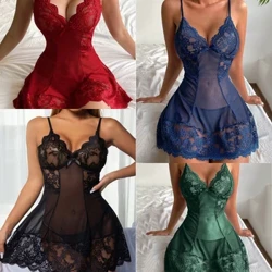 Modelau Pyjamas Dau Darn Pedwar Tymor Merched Modelau Temtasiwn Sexy Lace Splicing Dillad Isaf Sling Addasadwy Setiau Dillad Cartref Nightgown