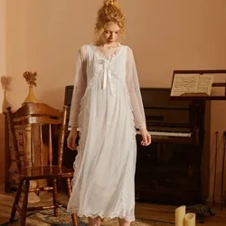 Forår/efterår Ensfarvet blondesløjfe Langærmet nattøj Lang kjole Hjemmetøj Kvinders natkjoler Sleepshirts