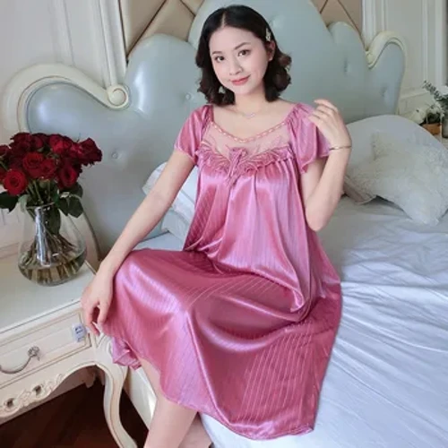 Gwisgoedd Nos Sidan Iâ Merched Gwisg Cysgu Llewys Byr Hyd Canolig Gwisg nos Sexy Sleepwear Cartref Gwisgwch Dillad lolfa Pyjama Femme