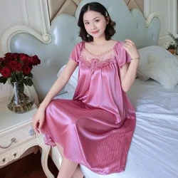 Dam Nattlinnen i silke Sovklänning Medellång kortärmad nattklänning Sexig nattkläder Hemmakläder Loungewear Pyjamas Femme
