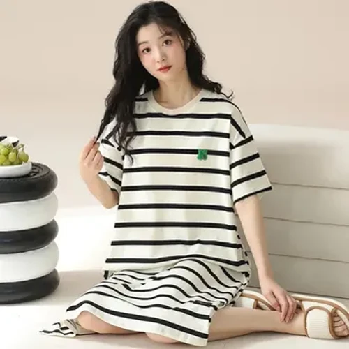 Chemise de nuit en coton pour femmes, manches courtes, coupe ample, rayée, décontractée, vêtements d'extérieur, vêtements de maternité, nouvelle collection été 2024
