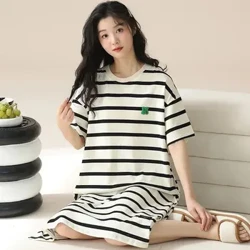 Chemise de nuit en coton pour femmes, manches courtes, coupe ample, rayée, décontractée, vêtements d'extérieur, vêtements de maternité, nouvelle collection été 2024